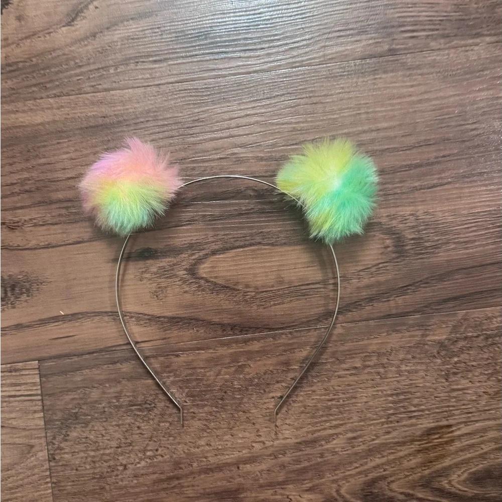Rainbow Furry Pom-Pom Headband